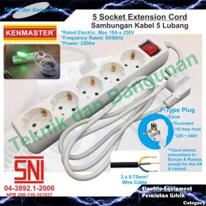 Kenmaster Stop Kontak 5 lubang + Switch
