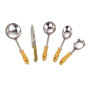 Home Kitchen Utensils 5-Piece Set of Classic Designed Handle Made of Stainless Steel with Mirror Finish Polishing