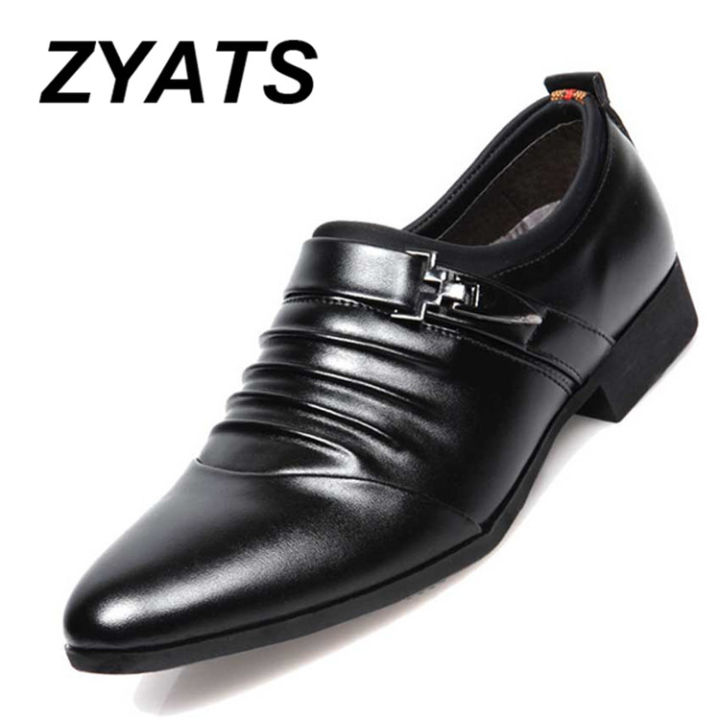 ZYATS Men's New Business Leather Shoes Breathable Fashion Formal Shoes  Large Size 38-48 Black