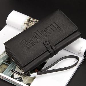 Baellerry Men Long Purse Travel Wallet Leather Bag 20 Card Slot -Black