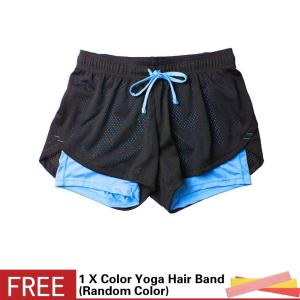 Womens Casual Quick Dry Mesh Hollow Double Layer Short Pants Outdoor Fitness Elastic Waist Drawstring Yoga Sports Shorts Strecthy