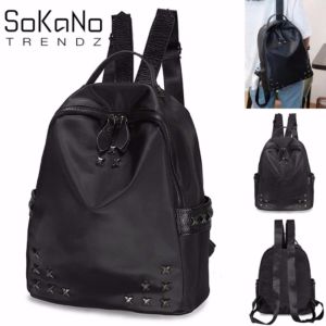 SoKaNo Trendz Korean Movie Inspired SKN748 Rivet Nylon Double Straps Backpack- Black