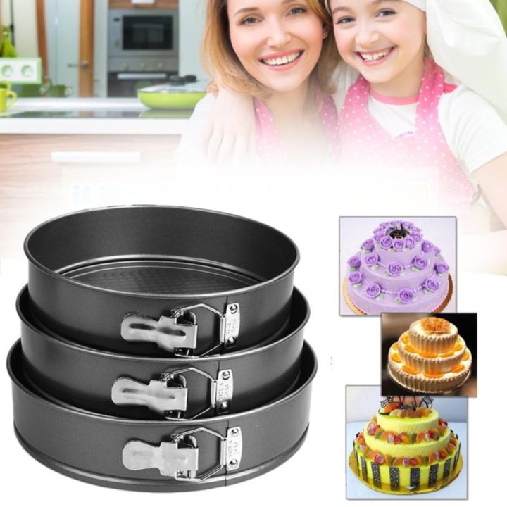 VK Stores Round Cake Mould with Removable Base, Non-Stick Cake Tins/Pan/Trays  for Microwave, Oven and Bakeware, Black (Set of 4) : Amazon.in: Home &  Kitchen