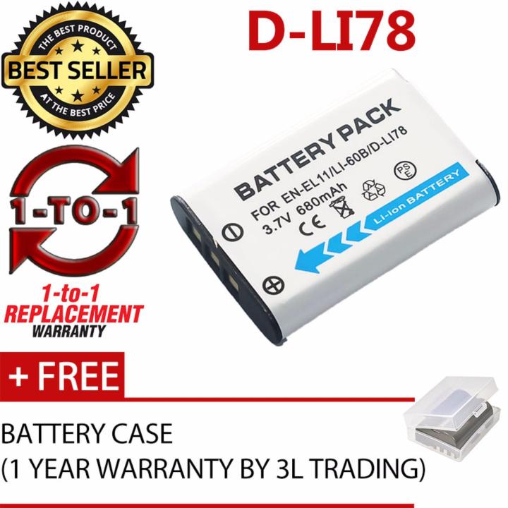 REPLACEMENT) D-LI78 Battery for Pentax Optio S1 L50 W80 W60 V20