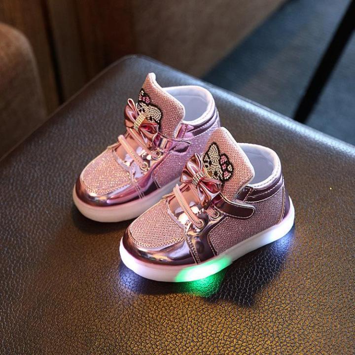 SH Pioneer Ready Stock Girls Shoes Little Girls Princess Sneakers 4 Colors  Children Shoes with Light Baby Fashion Hook Loop Led Shoes Kids Light Up  Glowing Sneakers (EU SIZE 21-30 )