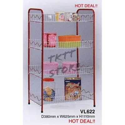 TKTT VL622 4 Tiers Kitchen Rack/ Dish Rack/ Pantry Rack/ Clothes Rack/ Multi Functional Rack/ Storage Rack/ Dish Drainer/ Rak Pinggan/ Rak Dapur/ Rak Besi/ Rak Serbaguna (Random Colour)
