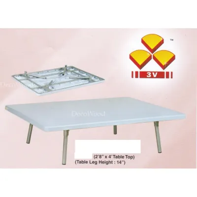 Ready-Fixed 4-Feet Solid Foldable Japanese Style Plastic Table/Coffee Table/Study Table/Japanese Table/Foldable Table/Foldable Plastic Table L1200MM X W854MM X H360MM (Marble Blue Color)