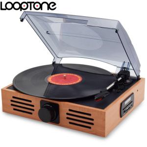 LoopTone 33/45/78 Speed Bluetooth USB Turntable Players Vinyl LP Record Phono Player w/ 2 3W Built-in Speakers 45 RPM Adaptor AUX IN Support FM Radio USB Recorder RCA Line-out AC220-240V