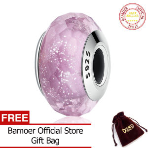 BAMOER Free Shpping Real 925 Sterling Silver Fascinating Pink Murano Glass Beads Fit Original Bracelet DIY Jewelry Gift SCZ033