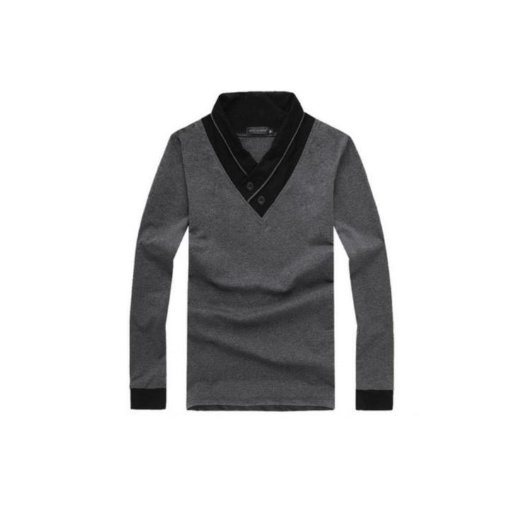 Jack Alisden Mens Long-Sleeved V-Neck T-shirt TT6262 Grey 100