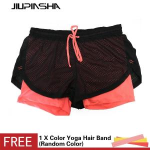 Women 2-in-1 Double Layer Breathable Quick Dry Yoga Shorts Workout Running Mesh Hollow Tights Sport Shorts