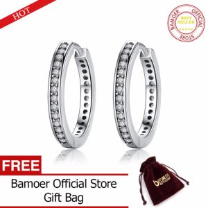 BAMOER Free Shpping New Trendy 925 Sterling Silver Anting-anting Cubic Zirconia Simple Item Female Hoop Earrings Jewelry for Women PAS456