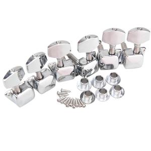 6pcs Guitar Machine Heads 3L3R Chrome Semiclosed Tuning Pegs Acoustic Guitar-Silver/Black