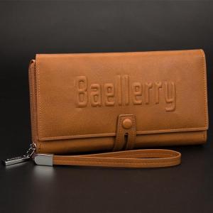 Baellerry Men Long Purse Travel Wallet Leather Bag 20 Card Slot -Light Coffee