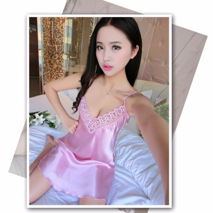Sexy See Through Lace Latin Silky Lingerie Set Deep V Women Comfort Sleep  Wear Nightdress Night Wear Baby Doll Mini Cute Playful Fashion Dress Lady  Intimate (Pink) | Lazada