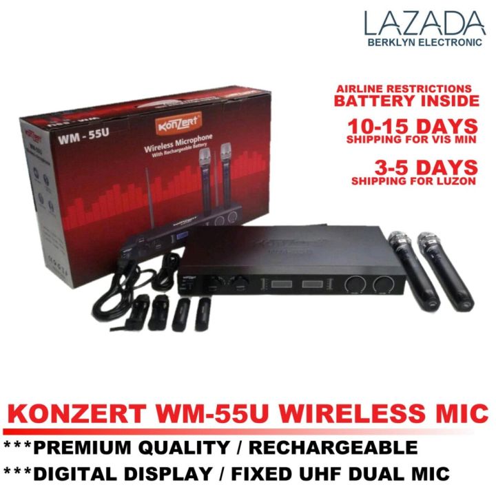 Konzert WM 55U UHF Dual Wireless Microphone 2 Rechargeable