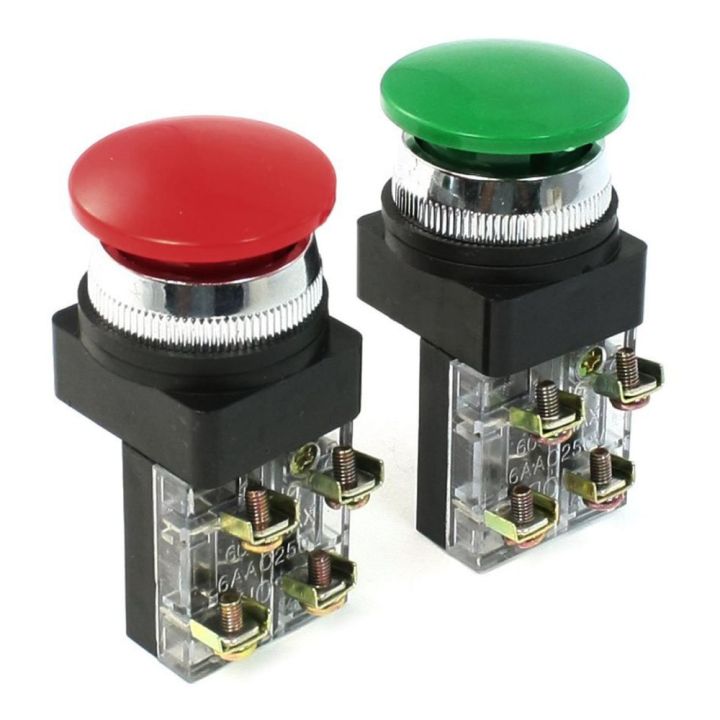 Red Green AC 250V 6A DPST Momentary Mushroom Head Push Button