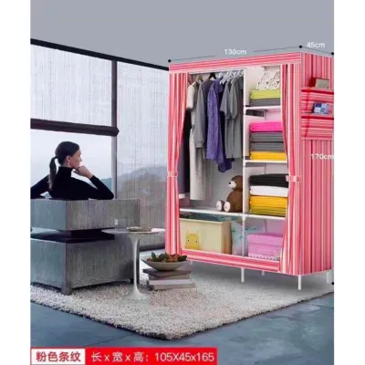 New Quality Multifunction Striped Fashion Clothes Wardrobe (Pink)
