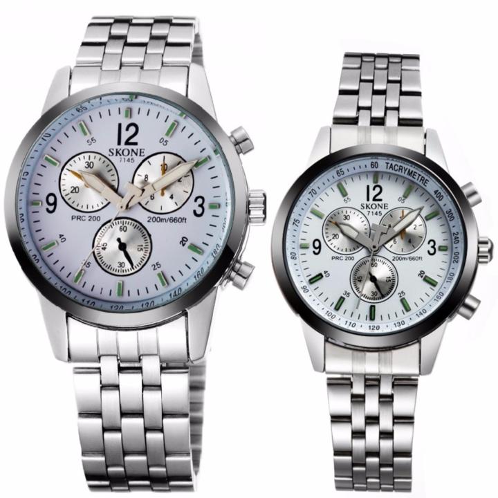 Skone Stainless Steel Strap Couple Watch 7145-2 (Silver) Lazada