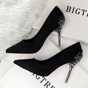 Fashion High-Heeled Shoes Woman Pumps Thin Heels High Heels Suede Pointed Toe Women Shoes Closed Toe Ladies Wedding Shoes (Black)