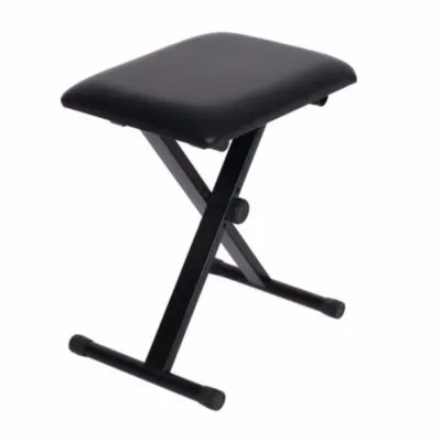 Piano Keyboard Iron Bench Stool Adjustable Height Padded Synthetic Leather Q90 Black