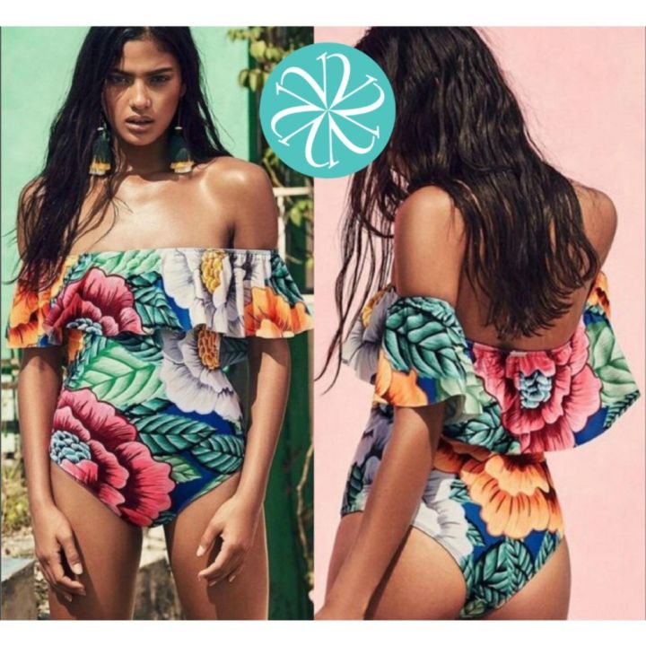 Vida Floral One Piece Off Shoulder One Piece Printed Swimsuit Women s Swimwear Lazada PH