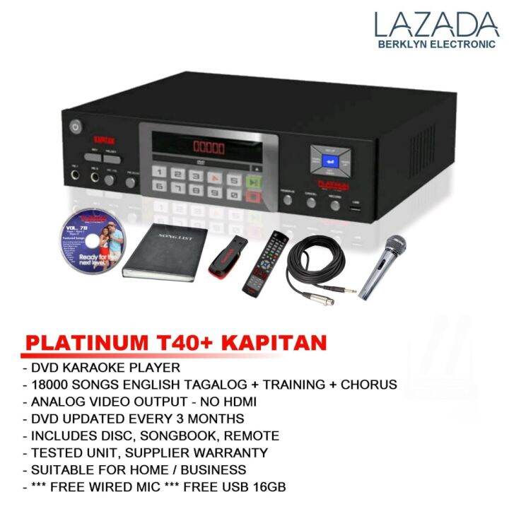 Platinum Kapitan T40 Karaoke System Dvd Usb Songbook Remote