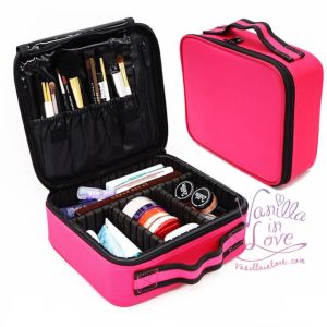 BT242 กระเป๋าเครื่องสำอางแบ่งช่องสีชมพู ขนาด S