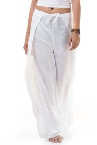 กางเกงพัน กางเกงผ่าด้านข้าง กางเกงยาวเอวแบบผูก กางเกงชายหาด กางเกงโยคะ Wrap Pants (สีขาว)