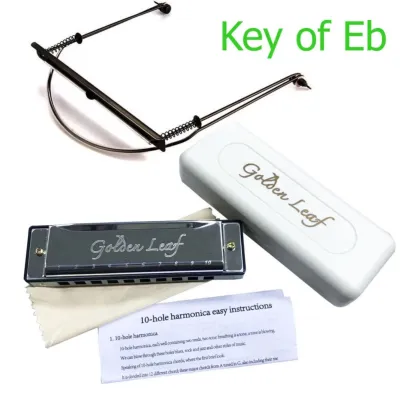 Golden Leaf ฮาร์โมนิก้า Harmonica ขนาด 10 ช่อง + ขาจับ ฮาร์โมนิก้า
