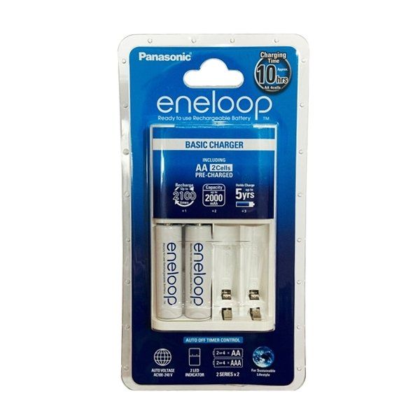 ชุดชาร์จ Panasonic Eneloop Eco พร้อมถ่าน Aa 2 ก้อน ของแท้ ประกัน 1 ปี