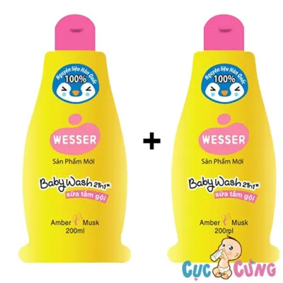 Bộ 2 chai Sữa tắm gội Wesser 200ml (Hồng) - sua tam goi