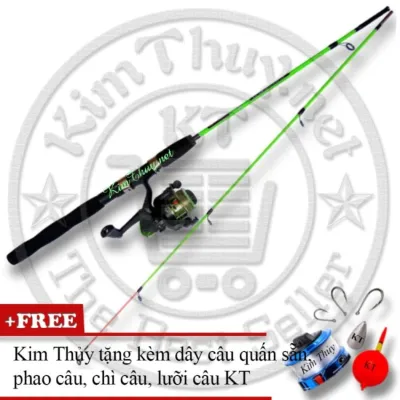Bộ Cần câu máy 2 khúc Đặc ruột 1m5 KT A1 Green (Kim Thủy) + Kèm Máy câu + Dây câu Phao câu Chì câu Lưỡi câu