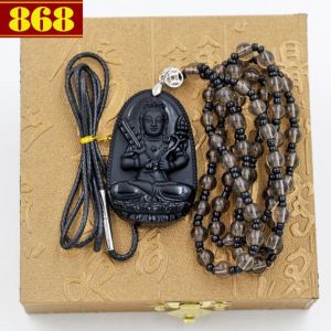 Bộ vòng cổ Phật bản mệnh Hư Không Tạng Bồ Tát đen 5 cm mặt dây chuyền
