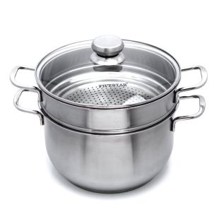 Bộ nồi xửng hấp Inox 3 đáy Fivestar 26cm nắp kính dùng bếp từ