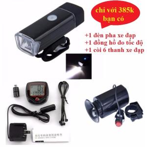 Combo xe đạp gồm  Đồng hồ đo tốc độ xe đạp+Đèn pha xe đạp + Kèn hú xe đạp 6 âm thanh