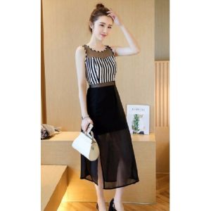 MYDU SALE | Đầm Sọc MS 150 Xẻ Đùi Gợi Cảm –  Phối Lưới Sang Chảnh Tôn Dáng Chuẩn