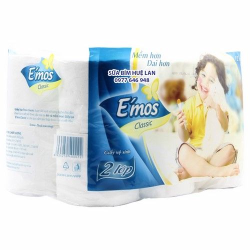 Combo 2 Giấy Vệ Sinh E'mos Classic Xanh Gói 12 Cuộn 2 Lớp