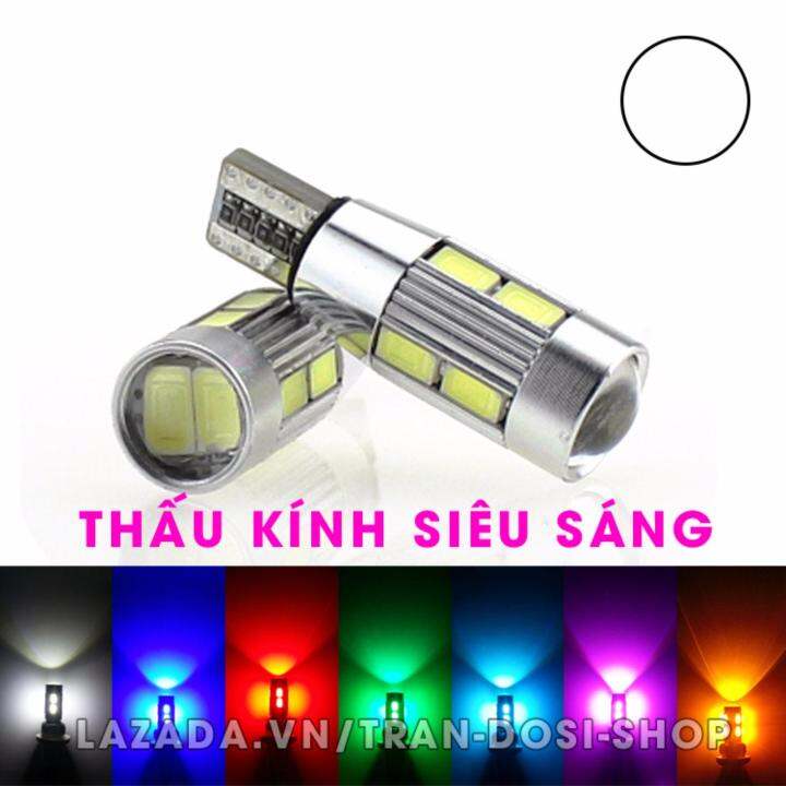 Cặp (02 bóng) đèn LED demi, xi nhan thấu kính siêu sáng T10 10SMD 5630 (Trắng)