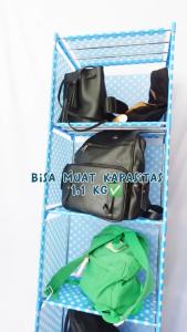 Rak Serbaguna Kain 5 Tingkat 4 Susun Rak Buku Portable - Lemari Kain Layer Grid Portable Penyimpanan Baju Sepatu Helm