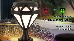DingDian LED Solar Outdoor Gate Lights Tricolor + RGB Flash breathing light always on - 3 modes With Remote Control Weatherproof Modern Pillar Light Balcony Fence Entrance Door Bollard Light Pathway Landscape Lawn Post Lamps