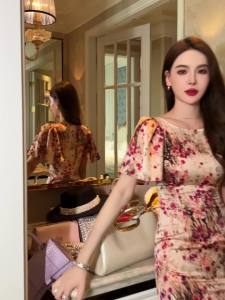 ZY·HT EraVogue Womens Dress Blue Dress Red Satin Dress Work Dress High Society Dress Wedding Vintage Dinner Dress France 30510