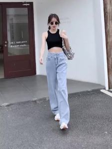 Jeans Womens Straight Tube Loose Fitting High Waist Wide Pants