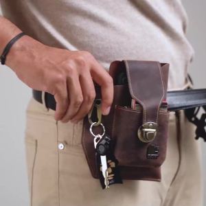 Dompet HP Pinggang Pria Kulit Sapi Crazy Horse Keren Laki Klasik Cantolan Kunci Outfit Biker Motoran