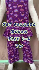 SET PALAZZO BUDAK PEREMPUAN SIZE 1-6 BRAND TW BAJU BUDAK PEREMPUAN GIRLS PALAZZO SPAGHETTI SETS 100% COTTON