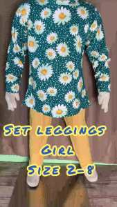 SET BAJU LEGGINGS BUDAK PEREMPUAN LONG SLEEVES SHORTS SLEEVES SIZE 2-8 100% COTTON LENGAN PANJANG/PENDEK SELUAR LEGGING BUDAK