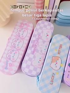 Tempat Pencil Tas Pensil kotak pensil aesthetic tempat alat tulis Bahan PVC berkapasitas besar dengan stiker gratis