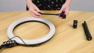 R.joy-16cm LED Ring Live Streaming Light Anchor Beauty Light 360 Rotating Mobile Phone Tricolour Light Desktop Stand