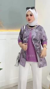 Atasan Blouse Batik wanita Dewasa Seragaman Kantor Modern Bolero Lengan 3/4 Katun Adem Mewah 2024