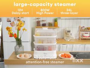 Tixx 3-Layer Electric Food Steamer 34L Electric Cooker Smart Timer For Cooking Fast Heating Nested Basket Trays